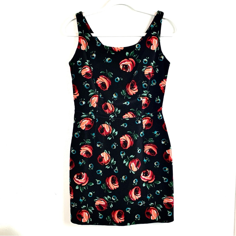 Vtg 90’s Esprit Velvet Rose Sheath Dress Feminine Coquette Mini, Size 3/4
